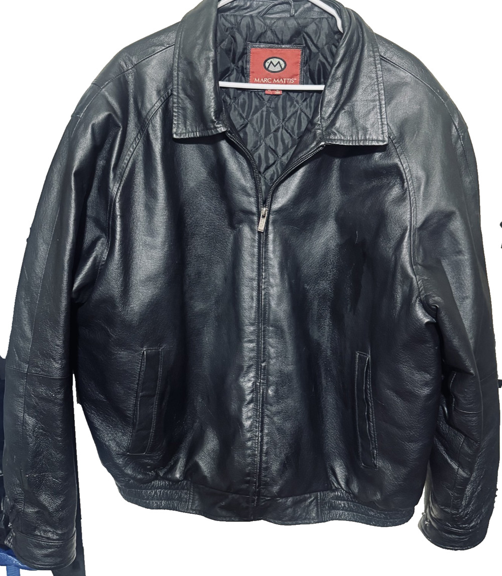 Vintage Leather Jacket Men's XL Black Marc Mattis Lined Bomber full zip